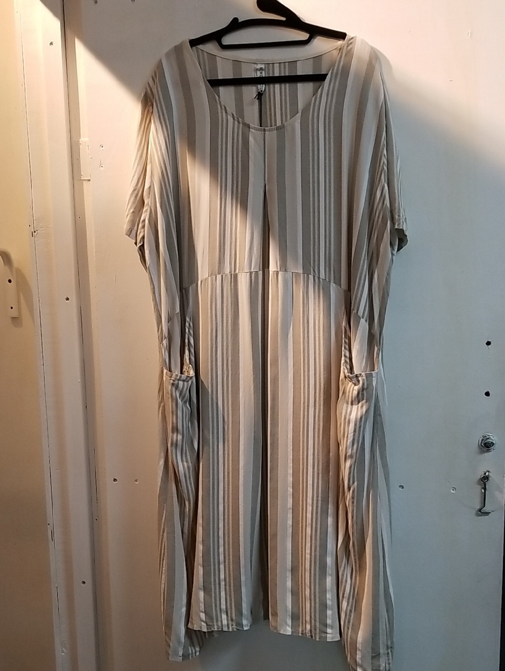 Pomelo Beige & White Vertical-Stripe Midi Dress